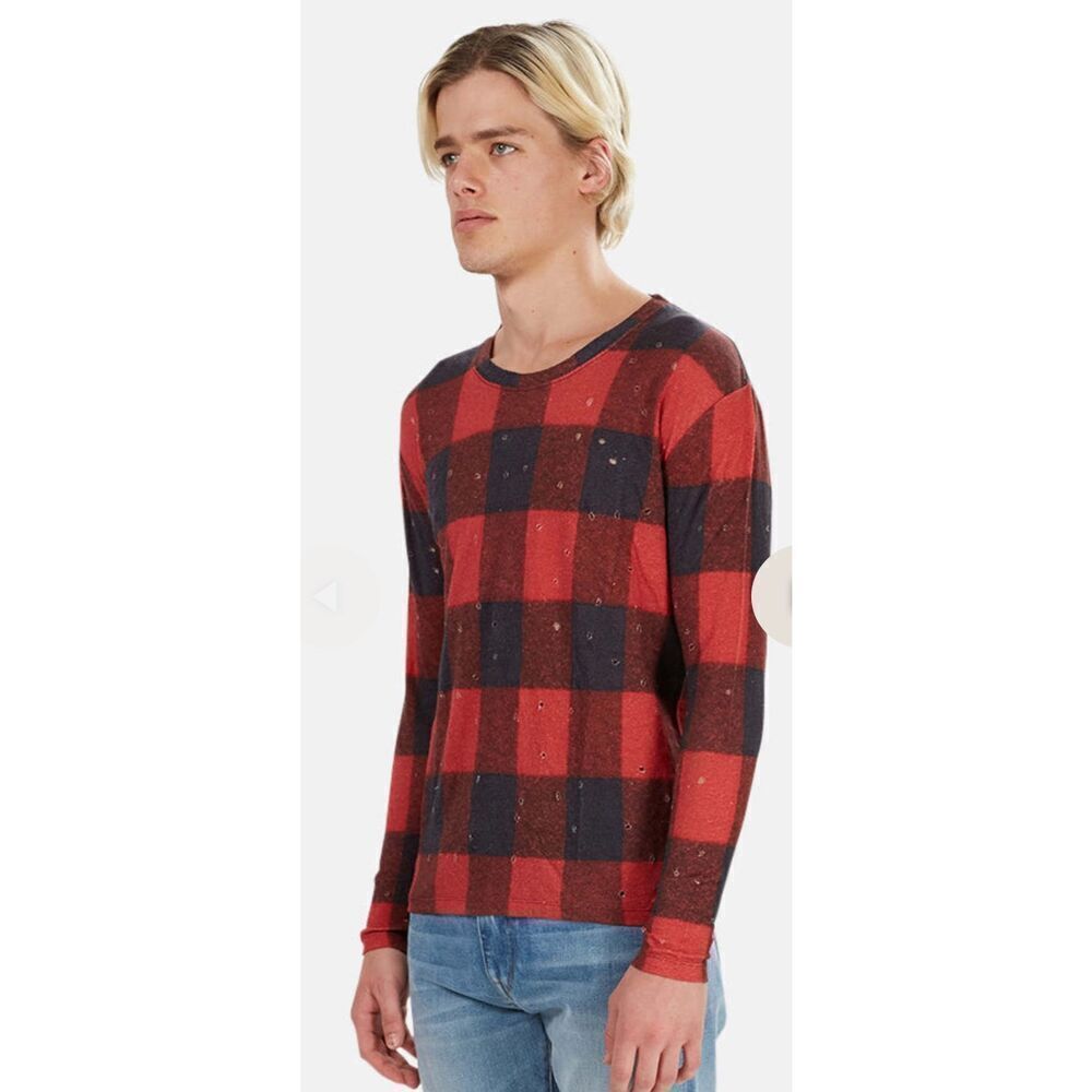 IRO MARVINA BUFFALO CHECK TEE in Red NWT Size XS